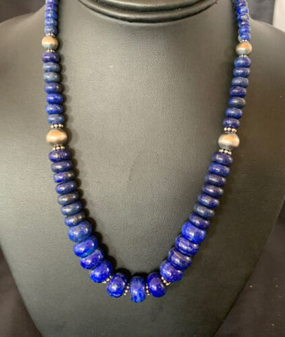 Navajo Lapis Lazuli Graduated Necklace | Sterling Silver | Authentic Native American | 18" | 11802