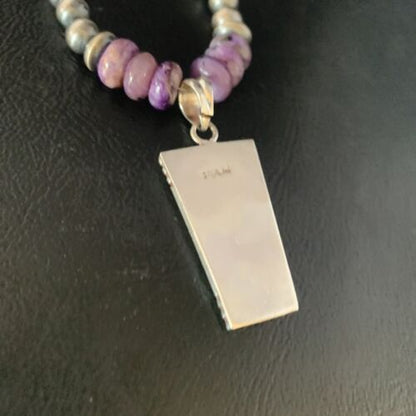 Navajo Purple Charoite White Opal inlay Pendant Necklace | Sterling Silver | Native American Handmade | 13435