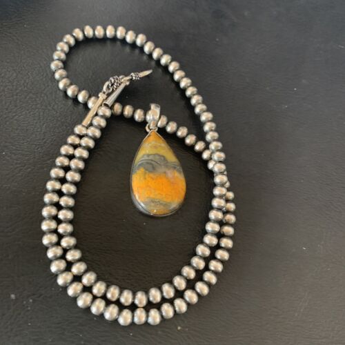 Navajo Bumblebee Jasper Pendant Necklace | Sterling Silver | Authentic Native American Handmade | 12729