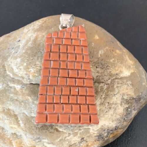 Native American Zuni Red Coral Corn Inlay Pendant | Sterling Silver | 2.5" | 12090