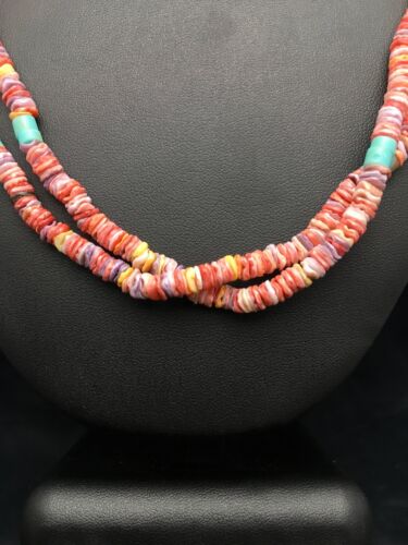 Southwestern Shell Turquoise Necklace | 2-Strand Sterling Silver | 27" | 2916