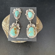 Navajo Blue #8 Turquoise Dangle Earrings | Sterling Silver | Authentic Native American Handmade | 14338