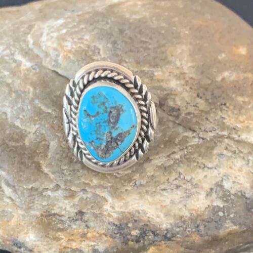Navajo Blue Kingman Turquoise Ring | Sterling Silver | Sz 8 | Authentic Native American Handmade | 11921