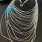 Turquoise Liquid Silver Heishi Necklace | 20 Strand Sterling Tube Pendant | Native American Handmade | 12296
