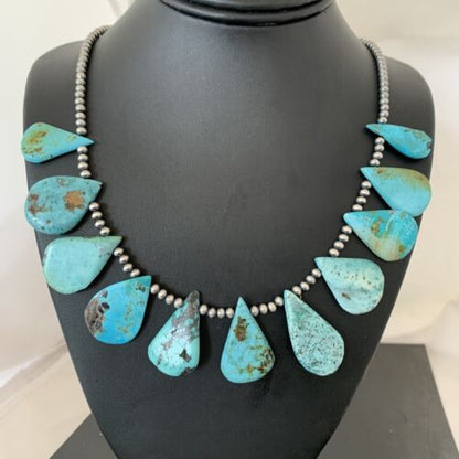 Authentic Native American Navajo Pearls Necklace | Sterling Silver & Blue Turquoise | 1451
