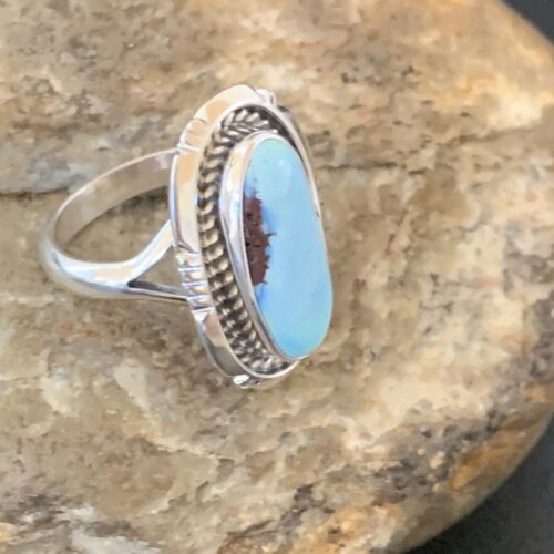 Navajo Blue Dry Creek Turquoise Ring | Sterling Silver | Sz 7.5 | Authentic Native American Handmade | 11642