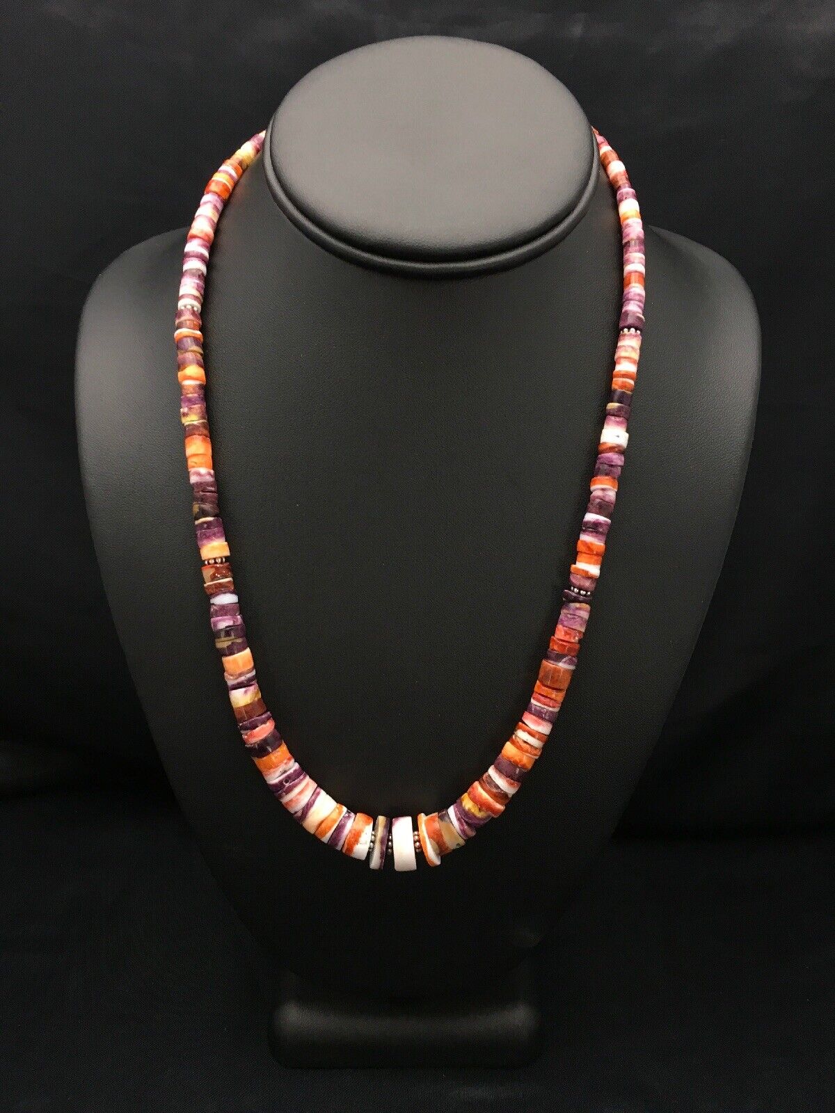 Orange Purple Spiny Oyster Sterling Silver Navajo Necklace Set | Graduated | Authentic Native American Handmade | 20" | 2777