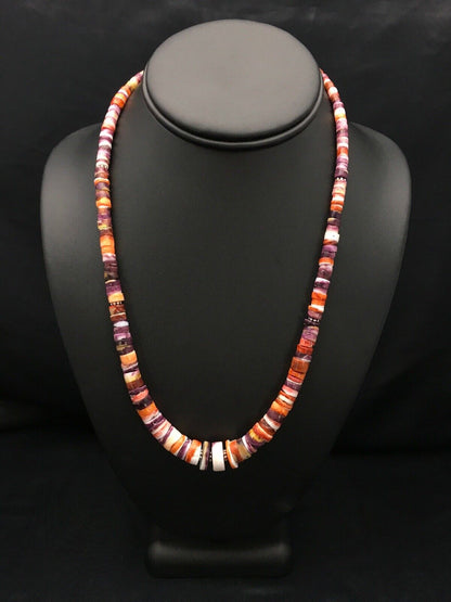 Orange Purple Spiny Oyster Sterling Silver Navajo Necklace Set | Graduated | Authentic Native American Handmade | 20" | 2777