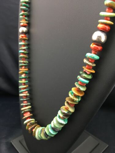 Navajo Green Turquoise Necklace | Sterling Silver | Authentic Native American | 28" Graduated | 3070