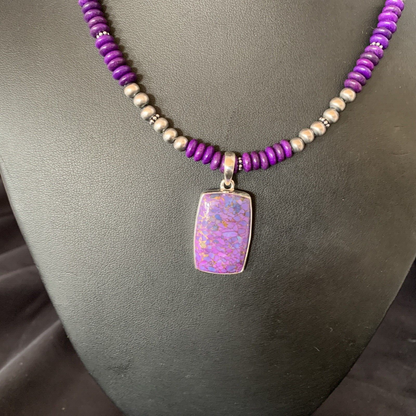 Navajo Pearls Purple Sugilite Mojave Turquoise Necklace | Sterling Silver | Authentic Native American Handmade | 13303