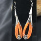 Native American Liquid Silver Heishi Dangle Earrings | Orange Coral | Sterling Silver | 2" | 2033