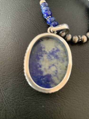 Native American Navajo Blue Lapis Pendant Necklace | Sterling Silver | Authentic Handmade | 11913 - Masha USA