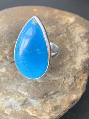 Navajo Women's Blue Kingman Turquoise Ring | Sterling Silver | Sz 9 | Authentic Native American Handmade | 11618