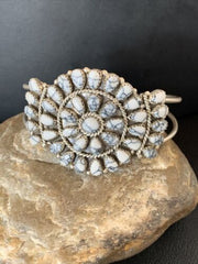 Navajo White Buffalo Turquoise Cluster Cuff Bracelet | Sterling Silver | Authentic Native American Handmade | 12102
