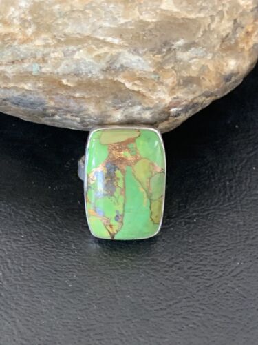 Adjustable Navajo Green Mojave Turquoise Ring | Sterling Silver | Sz 8 | Authentic Native American Handmade | 11791 - Masha USA