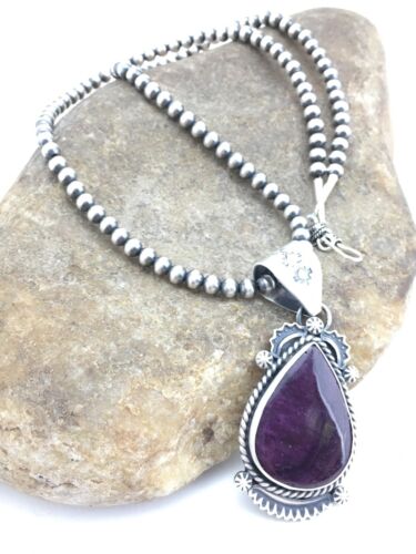 Navajo Purple Spiny Oyster Pendant with Pearls | Sterling Silver Necklace | Authentic Native American Handmade | 4874