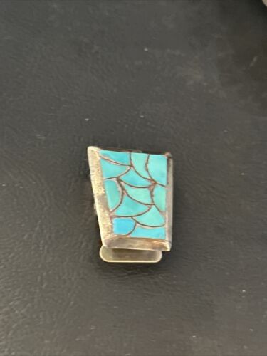 Men's Bolo Tie | Zuni Fish Scale Kingman Turquoise Inlay | Sterling Silver | 14756