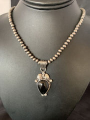 Native American Men's Navajo Pearls Necklace with Black Onyx Pendant | Sterling Silver | 13100