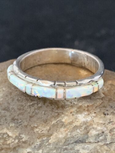 Navajo White Opal Inlay Ring | Sterling Silver | Sz 10.5 | Authentic Native American Handmade | 10617
