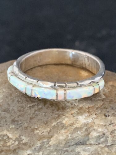 Navajo White Opal Inlay Ring | Sterling Silver | Sz 12.5 | Authentic Native American Handmade | 10616