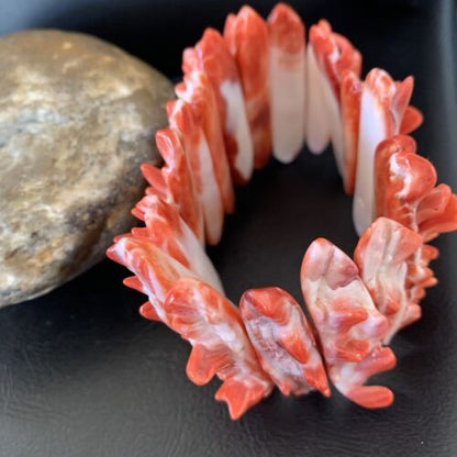 Native American Sterling Silver Red Spiny Oyster Turquoise Bracelet | Stretch | Handmade | 11831 - Masha USA