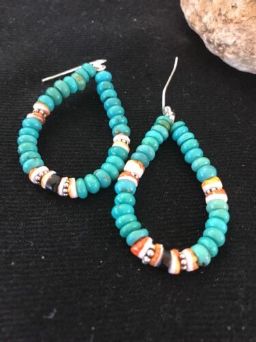 Navajo Sterling Silver Turquoise Spiny Oyster Earrings | Southwestern Native American