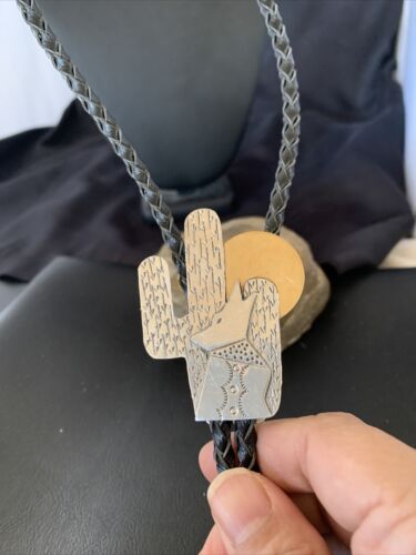 Navajo Howling Coyote Moon Bolo Tie | Sterling Silver | Authentic Native American Handmade | 12147