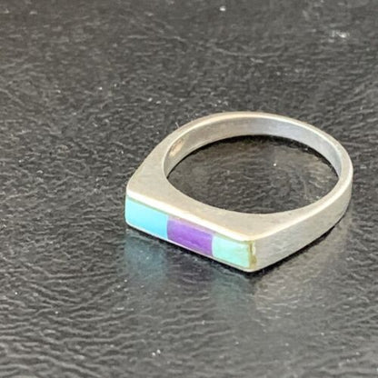 Navajo Blue Lapis Turquoise Purple Spiny Oyster Inlay Ring | Sz 7 | Authentic Native American Handmade | 11142