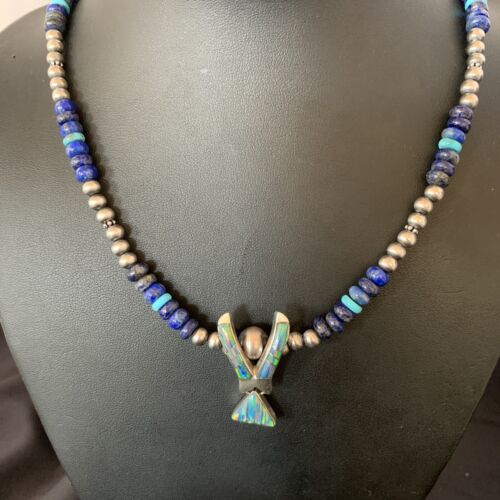 Navajo Men's Pendant | Blue Lapis Turquoise Opal Inlay | Sterling Silver Necklace | 22" | 13357