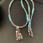 Navajo Multi-Color Blue Turquoise Pendant | Sterling Silver Pearls Necklace | Native American Handmade | 12617