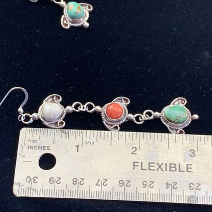 Navajo Spiny, Turquoise & Howlite Dangle Earrings | Sterling Silver | Authentic Native American Handmade | 01616
