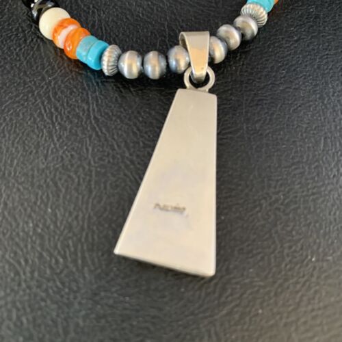 Navajo Multi-Color Turquoise Onyx Inlay Pendant Necklace | Sterling Silver | Authentic Native American Handmade | 13806