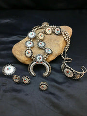 Zuni Native American Inlay Turquoise Squash Blossom Necklace Set | Sterling Silver | 2520