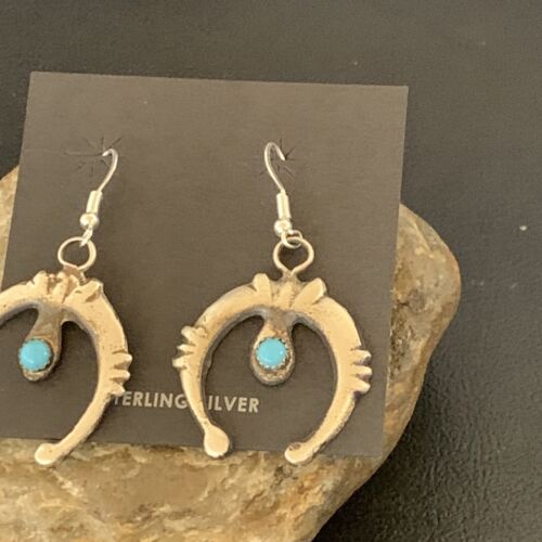 Navajo Turquoise Naja Dangle Earrings | Sterling Silver | Authentic Native American Handmade | 12554