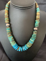 Navajo Blue Green Turquoise Necklace | Sterling Silver | Authentic Native American | 20" | 10217