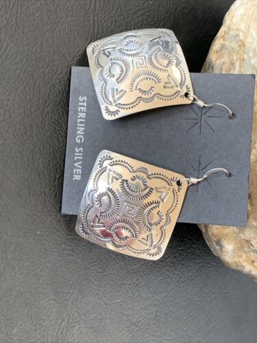 Southwestern Women's Navajo Stamped Earrings | Sterling Silver | Authentic Native American Handmade | 1663