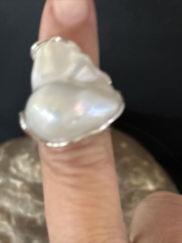 Women's White Baroque Pearl Adjustable Ring | Sterling Silver | Sz 7.5 | 14261