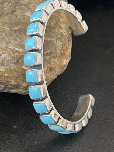 Sleeping Beauty Blue Turquoise Cuff Bracelet |  Sterling Silver | Authentic Native American Handmade | 1558