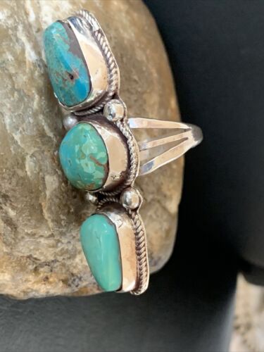 Navajo Sterling Silver Turquoise Ring | Authentic Native American Multi-Stone | Sz 11 | Blue Green | 2125