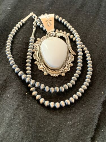 White Buffalo Turquoise Pendant Necklace | Navajo Sterling Silver | Authentic Native American Handmade | 4240