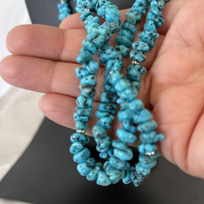 Navajo Kingman Turquoise 2 Strand Necklace | Sterling Silver | Authentic Native American Handmade | 01159