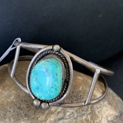 Navajo Kingman Turquoise Bracelet | Sterling Silver | Authentic Native American Old Pawn | 10414