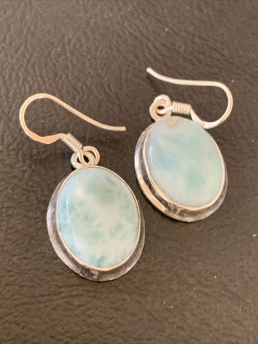 Navajo Blue Larimar Dangle Earrings | Sterling Silver Beads | Authentic Native American Handmade | 1616