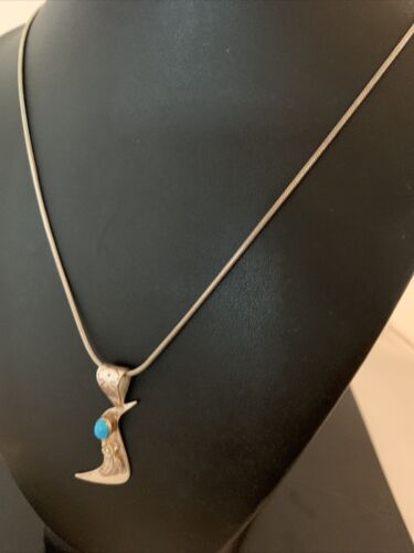 Navajo Old Pawn Bird Sterling Silver Kingman Turquoise Pendant Necklace | 16" Chain | 1185