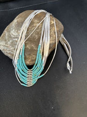 Southwestern Liquid Silver Heishi Necklace | 10 Strand | Turquoise | Sterling Silver | 14819