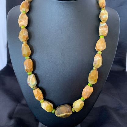 Navajo Sterling Silver Faceted Green Nugget Turquoise Necklace | Authentic Native American | 21" | 1493
