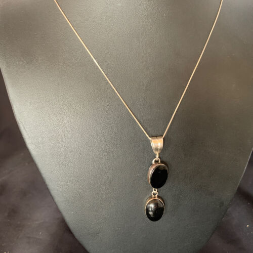 Navajo Black Onyx Inlay Pendant | Sterling Silver | Authentic Native American Handmade | 12933