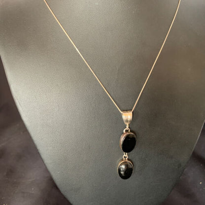Navajo Black Onyx Inlay Pendant | Sterling Silver | Authentic Native American Handmade | 12933