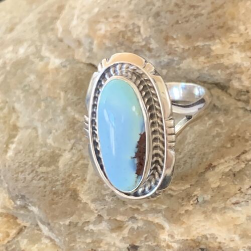 Navajo Blue Dry Creek Turquoise Ring | Sterling Silver | Sz 7.5 | Authentic Native American Handmade | 11642