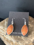 Native American Orange Apple Coral Dangle Drop Earrings | Sterling Silver | 1" | 14096